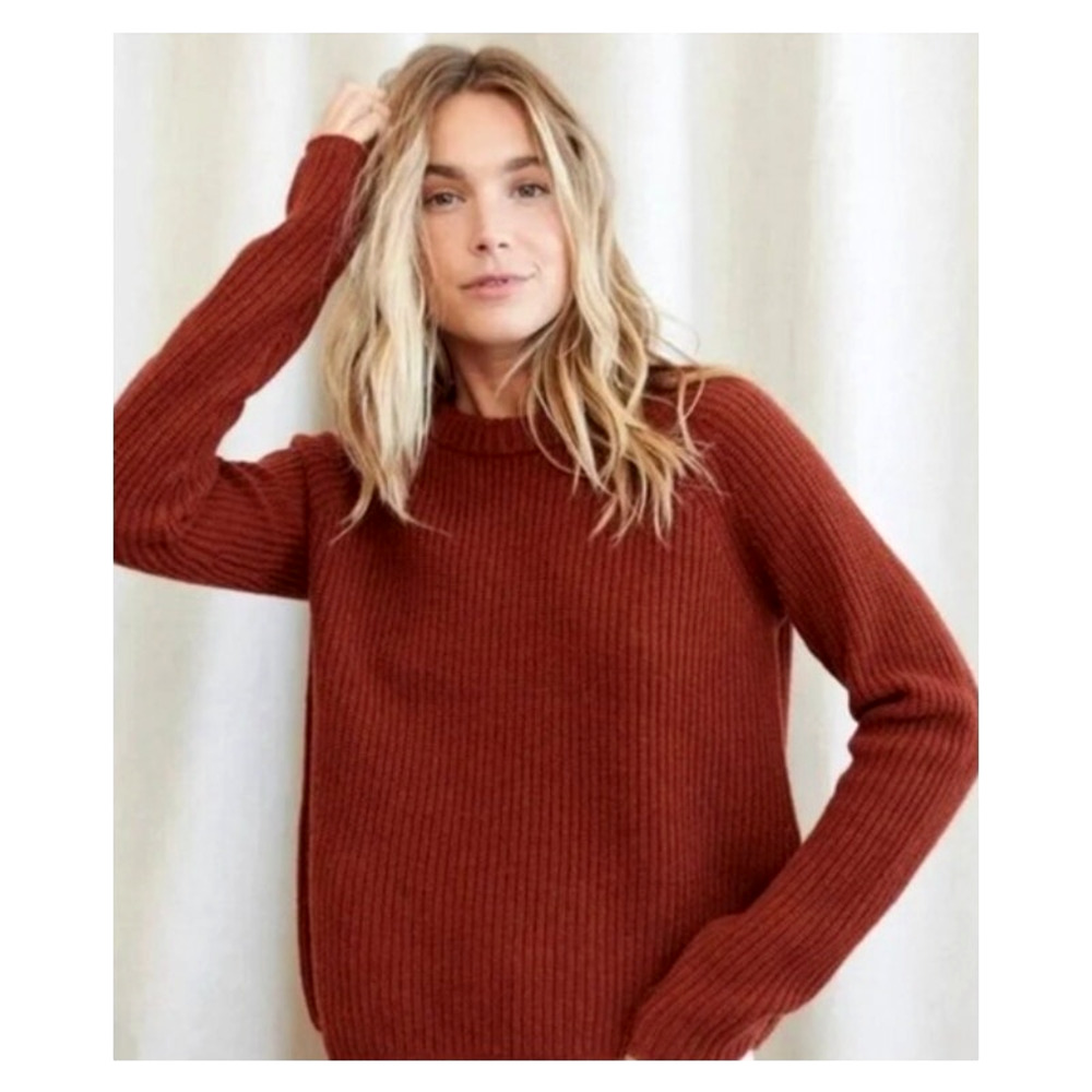 Jenni Kayne XS 100% Cashmere $425 Fisherman Sweater Crewneck Rust Red NWT!